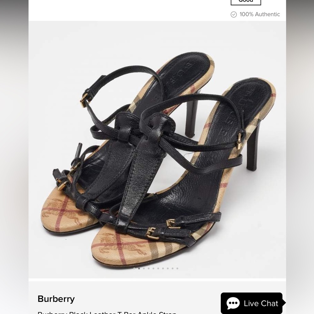 Burberry black lether T_bar ankle strap heels sandals - Picture 5 of 10